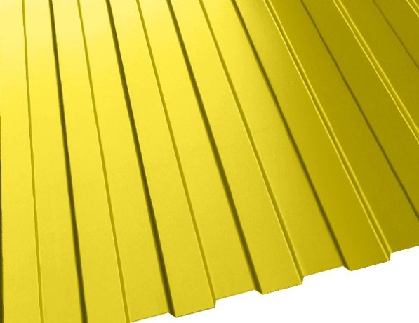 Профнастил стальной стеновой односторонний волна гладкий цинково-желтый С15 0,7х15х800х940 мм ГОСТ 24045-94 фото